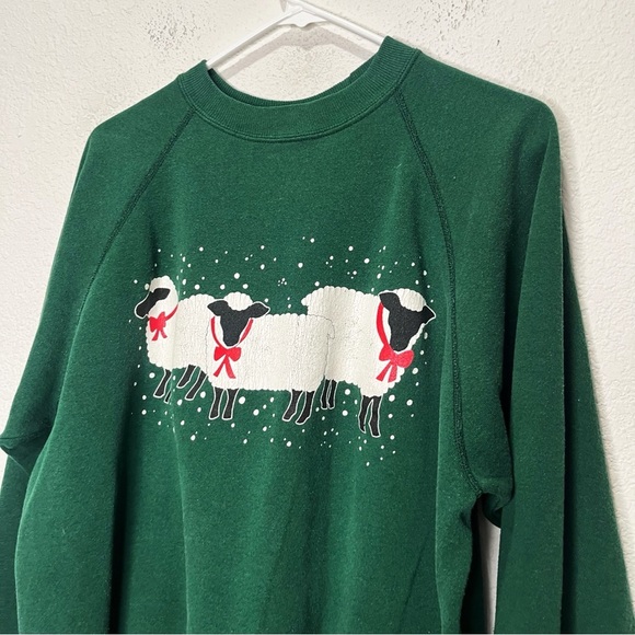 Vintage Oversized Graphic Holiday Sheep Sweatshirt Christmas Winter - Picture 2 of 6